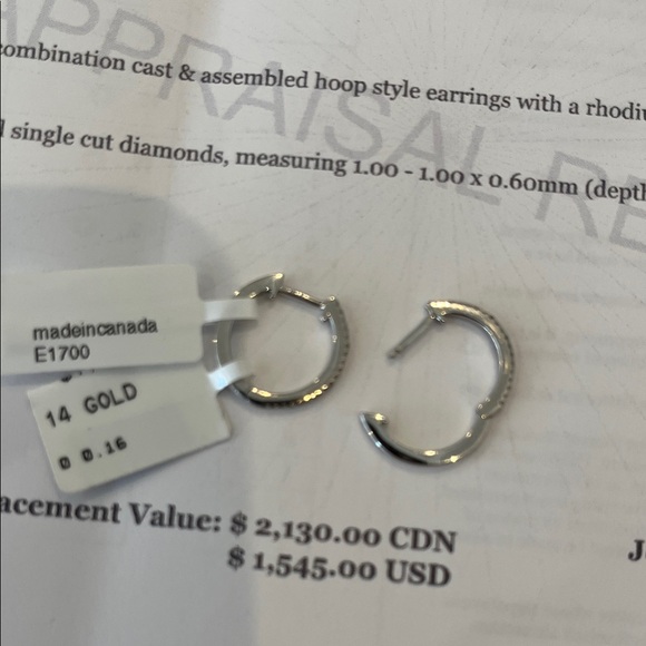14k White Gold (1.87g) Natural Diamond (0.16ct) Huggie Earrings - Picture 6 of 7